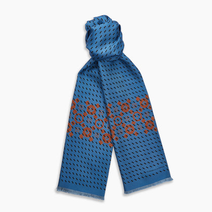Turquoise Octagonal Pattern Silk Pin Fringe Scarf Image 2