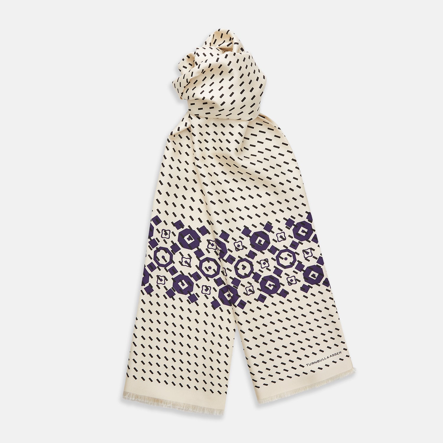 View 1 of product Cream Octagonal Pattern Silk Pin Fringe Scarf