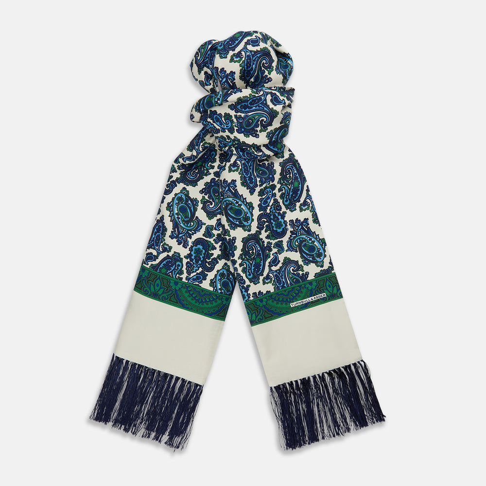 Green and Blue Paisley Silk Scarf