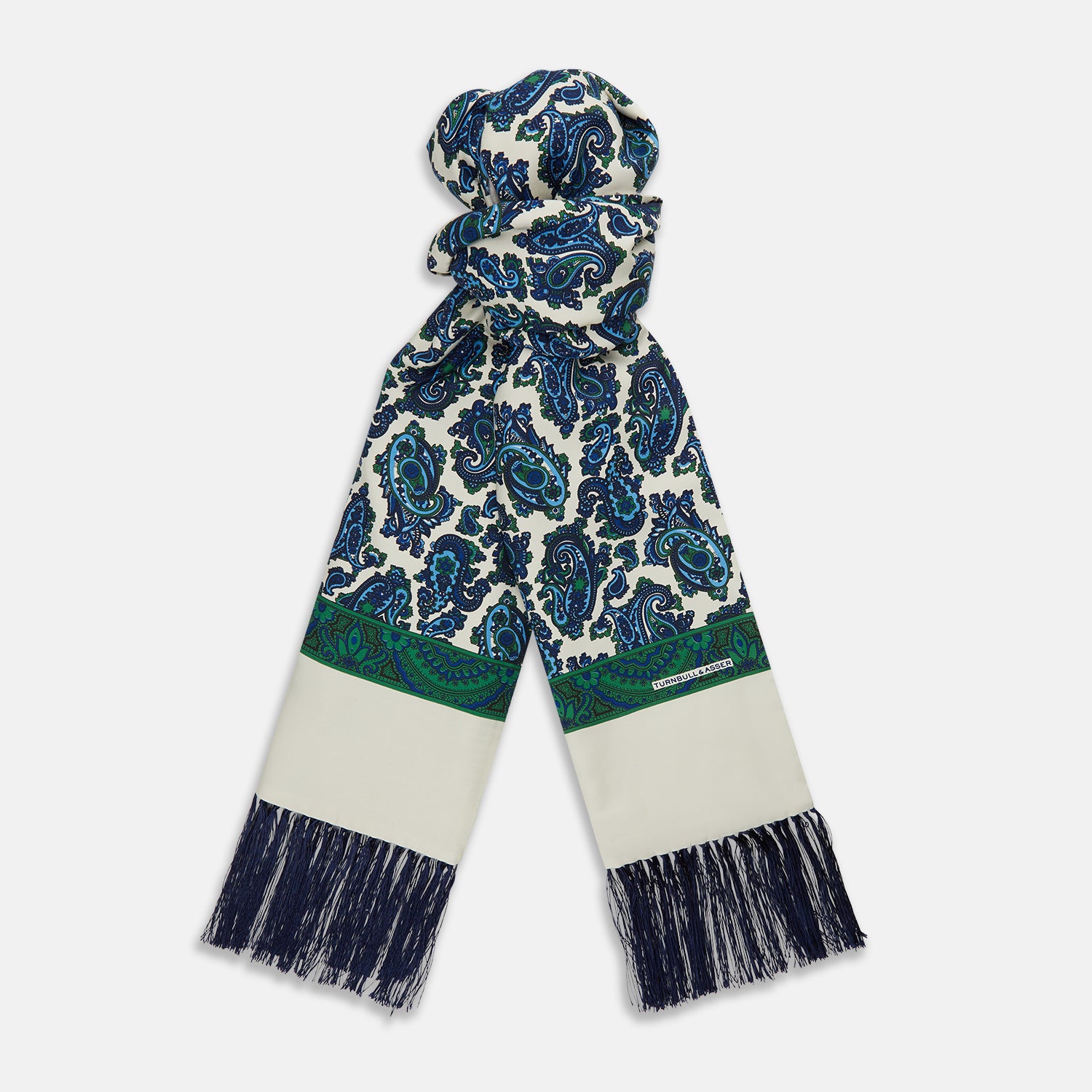 View 1 of product Green and Blue Paisley Silk Scarf
