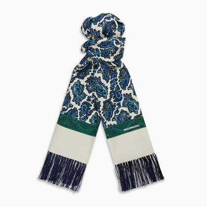 Green and Blue Paisley Silk Scarf Image 2