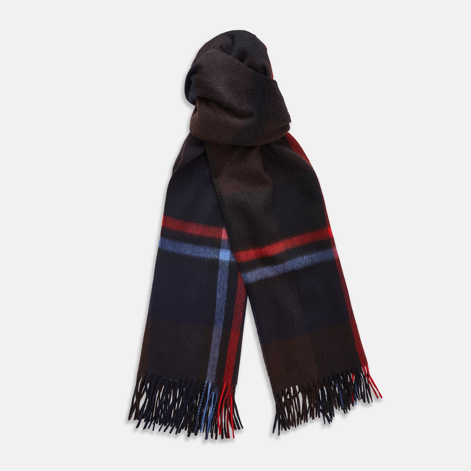 View 1 of product Deep Navy and Rich Brown Check Cashmere Scarf
