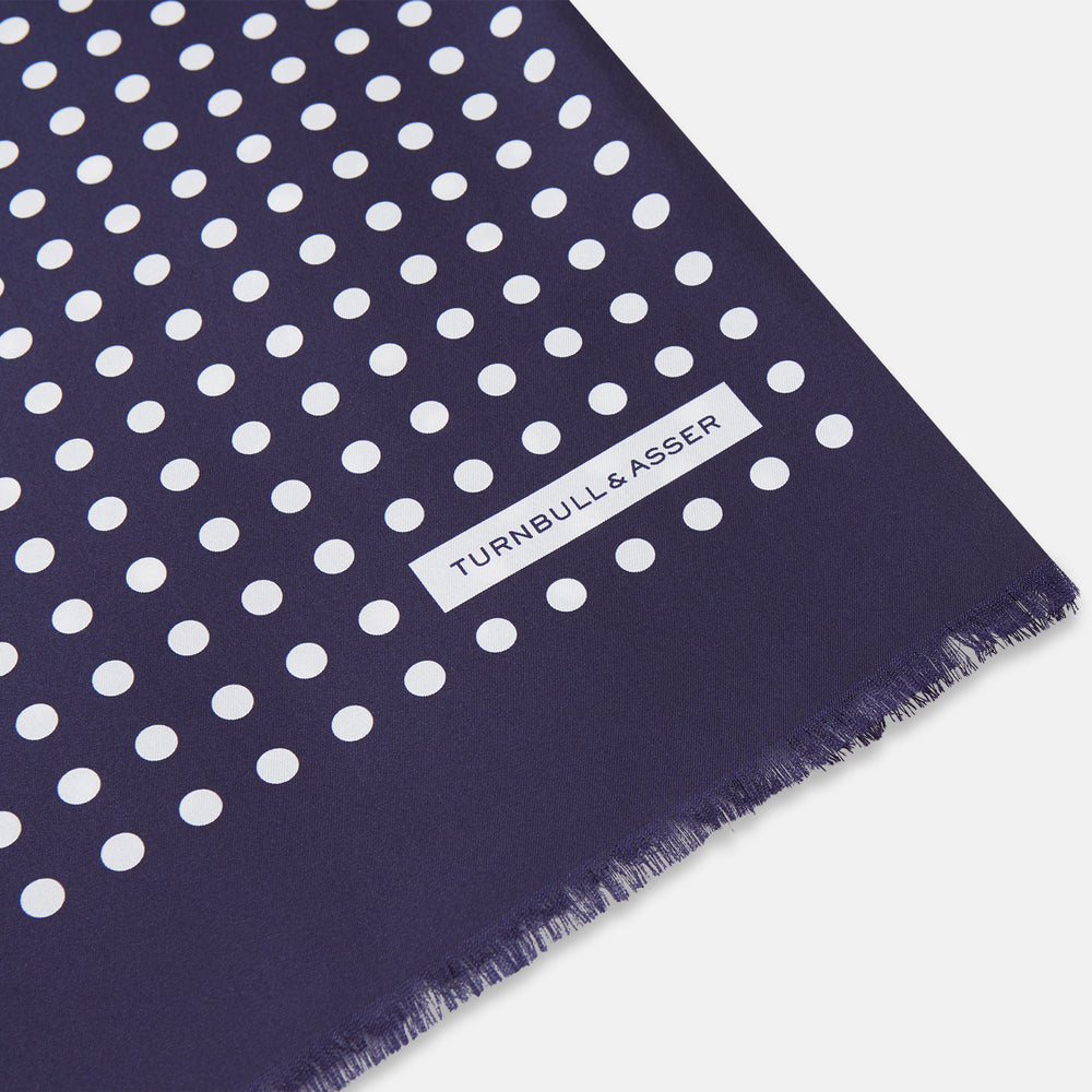 Navy and Cream Spotted Silk and Wool Scarf