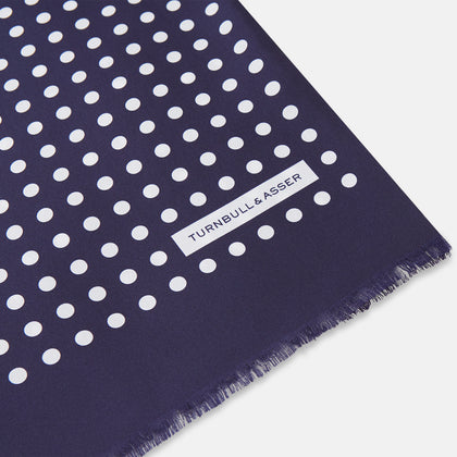 Navy and Cream Spotted Silk and Wool Scarf