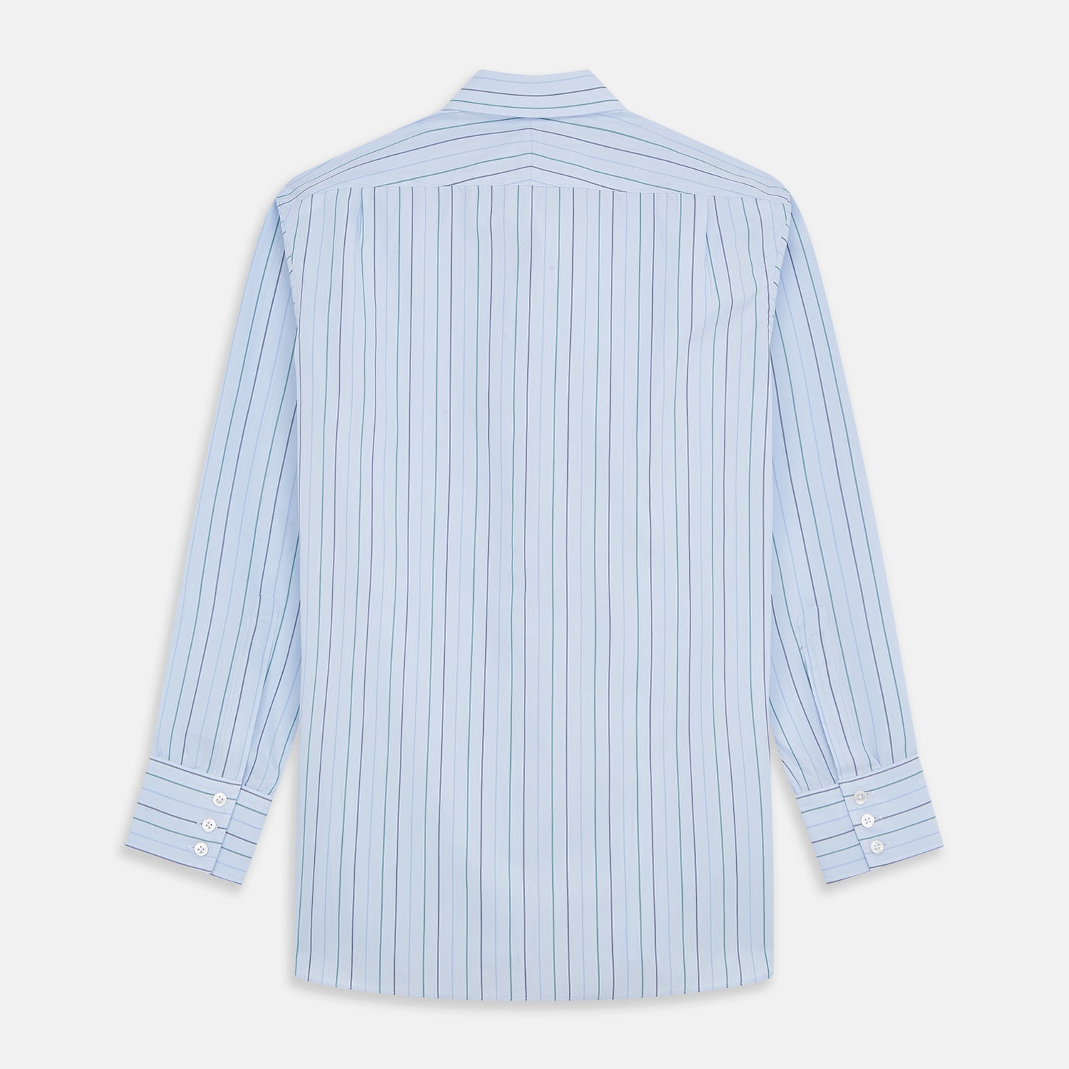 View 5 of product Pale Blue and Green Halo Stripe Cotton Regular Fit Mayfair Shirt