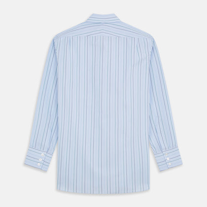 Pale Blue and Green Halo Stripe Cotton Regular Fit Mayfair Shirt Image 4