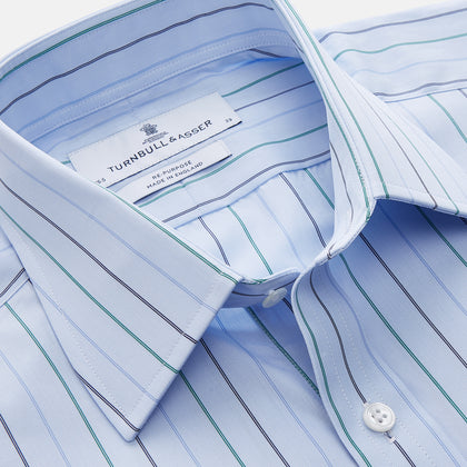 Pale Blue and Green Halo Stripe Cotton Regular Fit Mayfair Shirt Image 2
