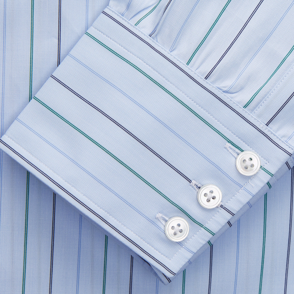 Pale Blue and Green Halo Stripe Cotton Regular Fit Mayfair Shirt