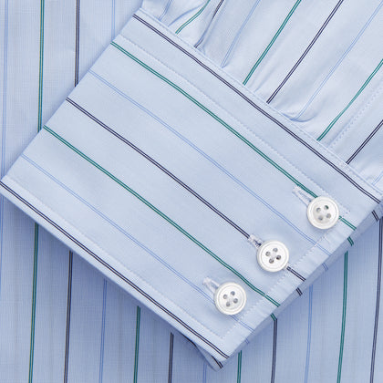Pale Blue and Green Halo Stripe Cotton Regular Fit Mayfair Shirt Image 3