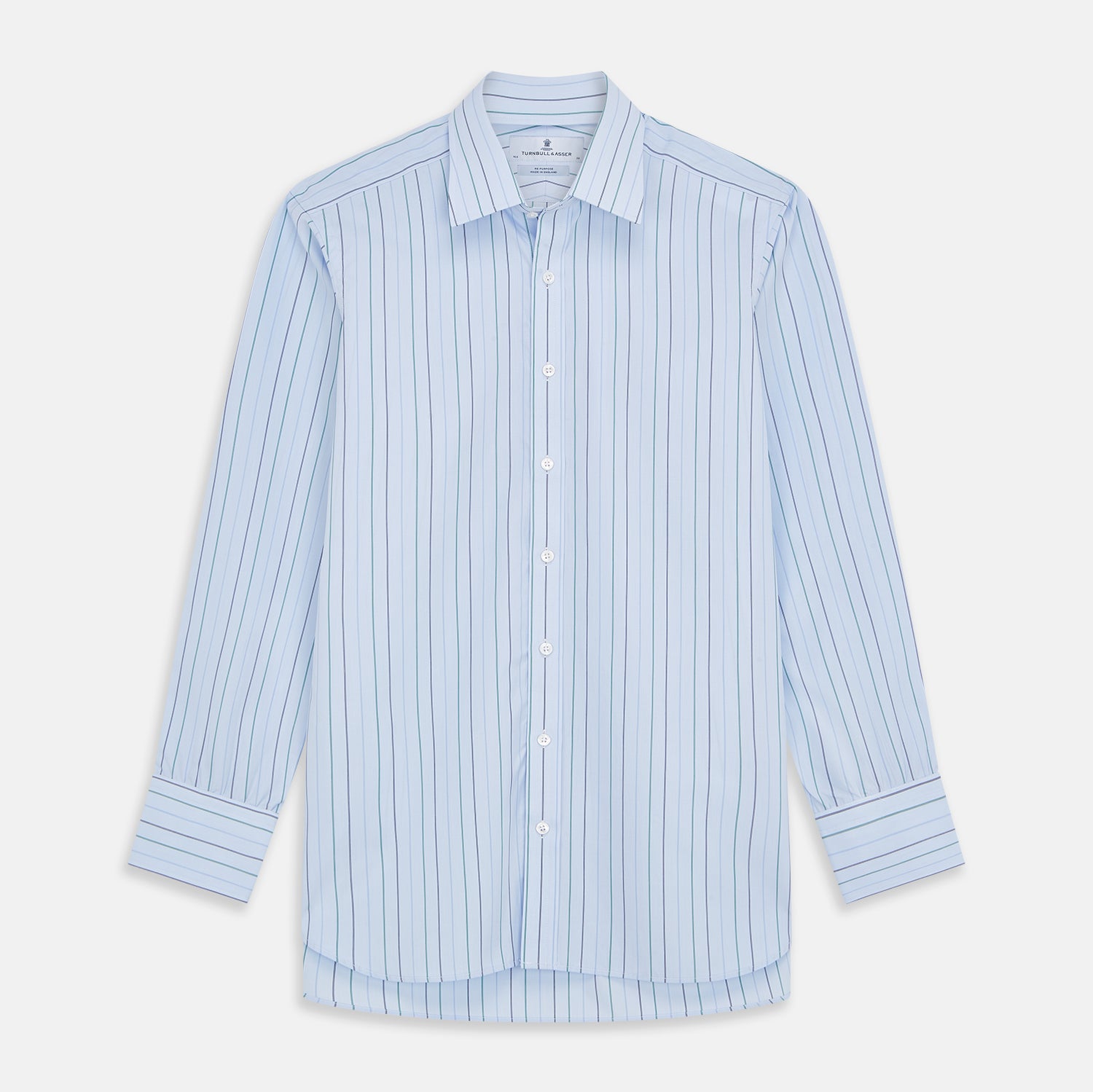 View 1 of product Pale Blue and Green Halo Stripe Cotton Regular Fit Mayfair Shirt