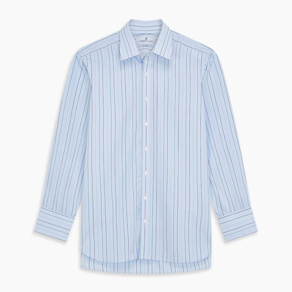 Pale Blue and Green Halo Stripe Cotton Regular Fit Mayfair Shirt Image 5