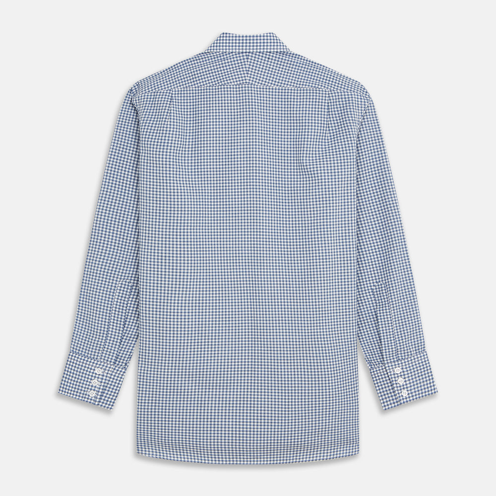 Blue Gingham Check Cotton Melange Regular Fit Mayfair Shirt