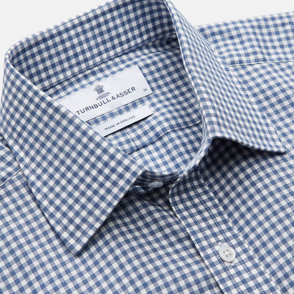 Blue Gingham Check Cotton Melange Regular Fit Mayfair Shirt Image 2
