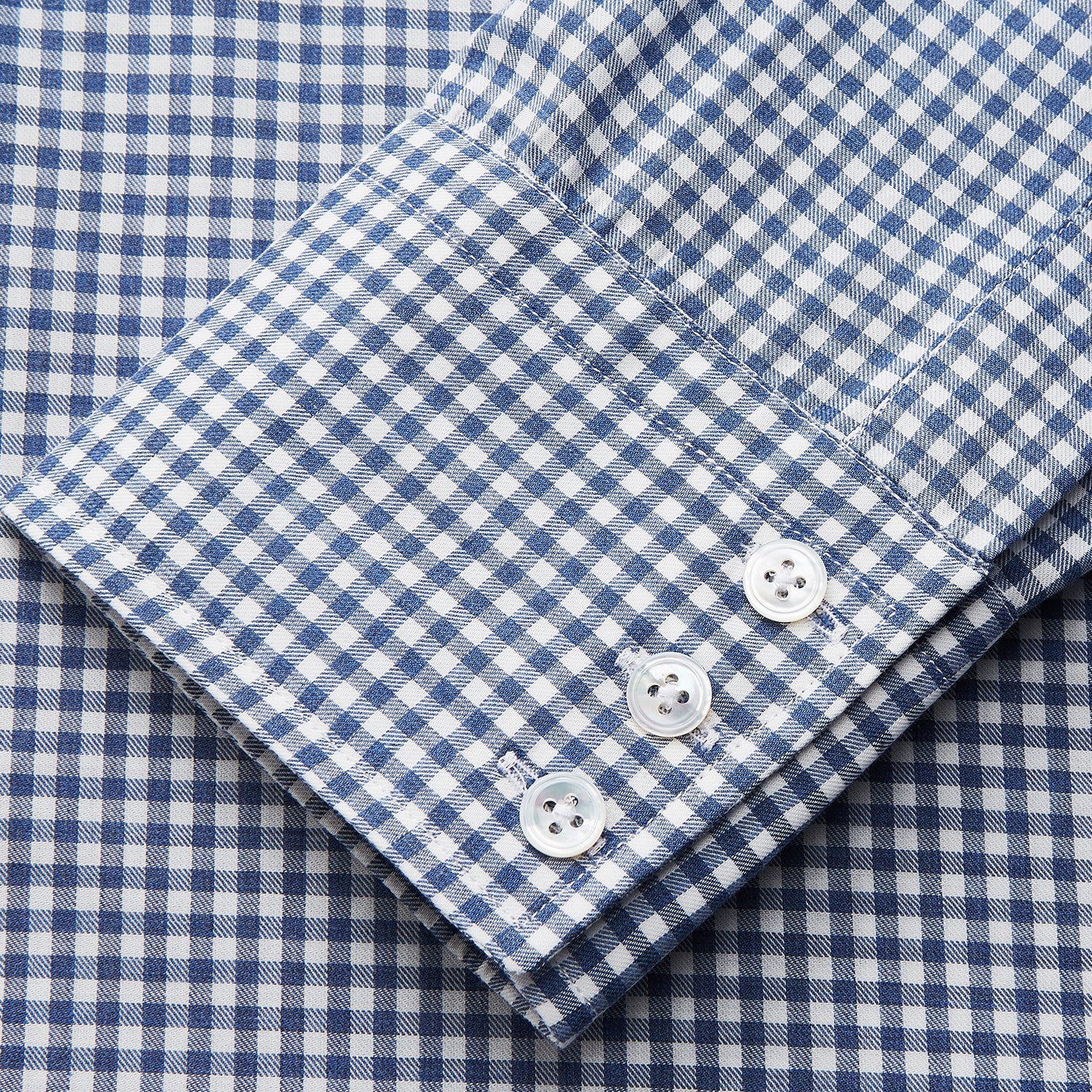 View 4 of product Blue Gingham Check Cotton Melange Regular Fit Mayfair Shirt