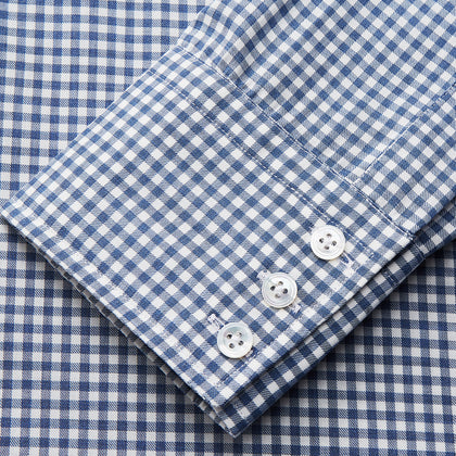 Blue Gingham Check Cotton Melange Regular Fit Mayfair Shirt Image 3