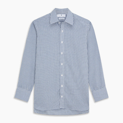 Blue Gingham Check Cotton Melange Regular Fit Mayfair Shirt Image 5