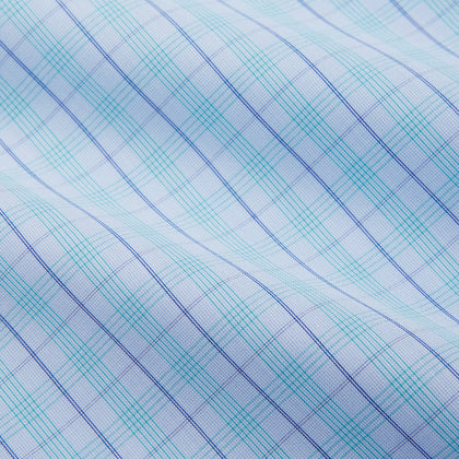 Pale Blue and Green Multi Check Cotton Regular Fit Mayfair Shirt Image 3