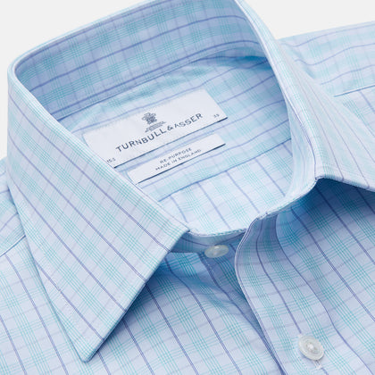Pale Blue and Green Multi Check Cotton Regular Fit Mayfair Shirt Image 1