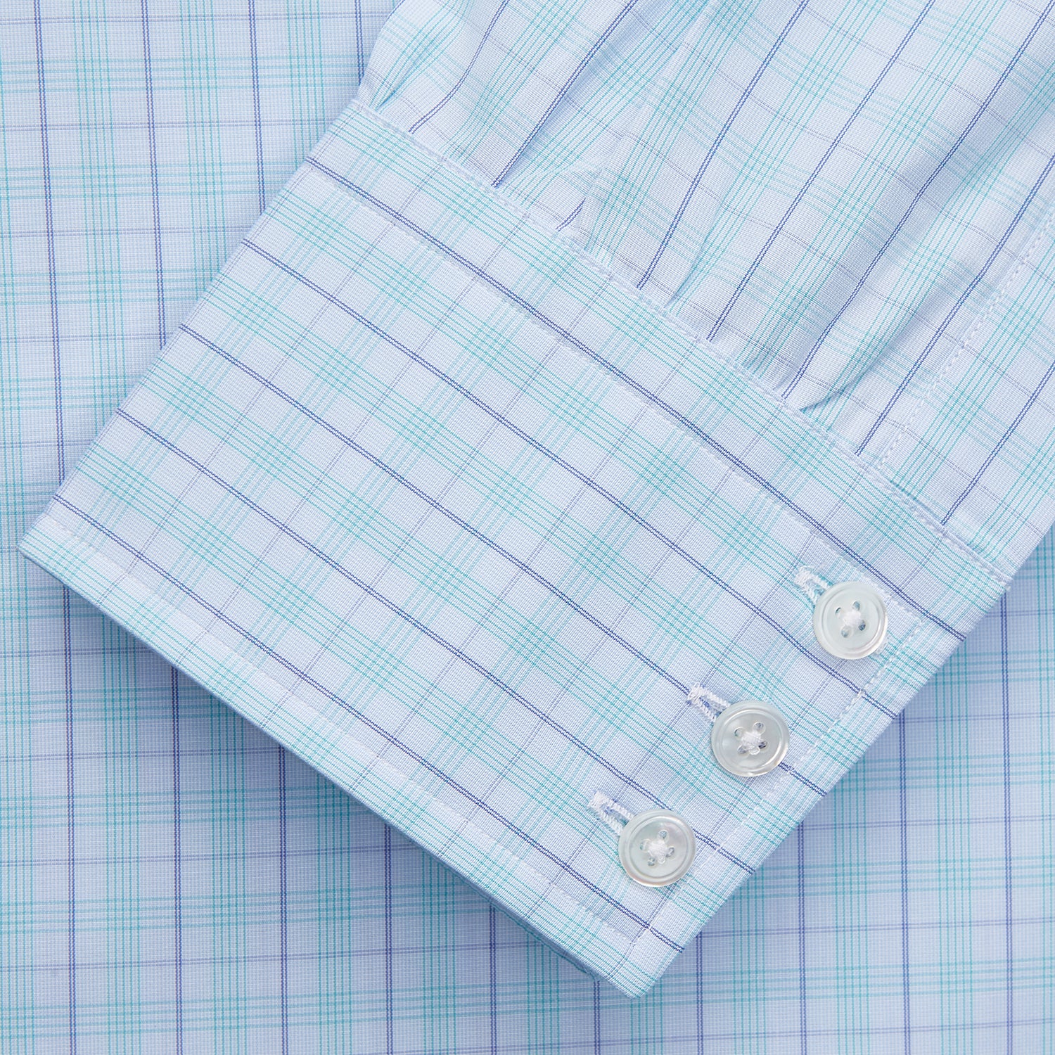 View 3 of product Pale Blue and Green Multi Check Cotton Regular Fit Mayfair Shirt