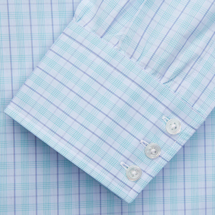 Pale Blue and Green Multi Check Cotton Regular Fit Mayfair Shirt Image 2