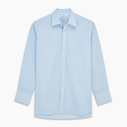Pale Blue and Green Multi Check Cotton Regular Fit Mayfair Shirt Image 5