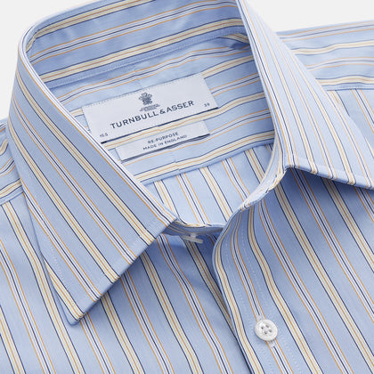 Blue and Yellow Multi Stripe Cotton Regular Fit Mayfair Shirt Image 3