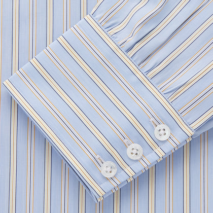 Blue and Yellow Multi Stripe Cotton Regular Fit Mayfair Shirt Image 1