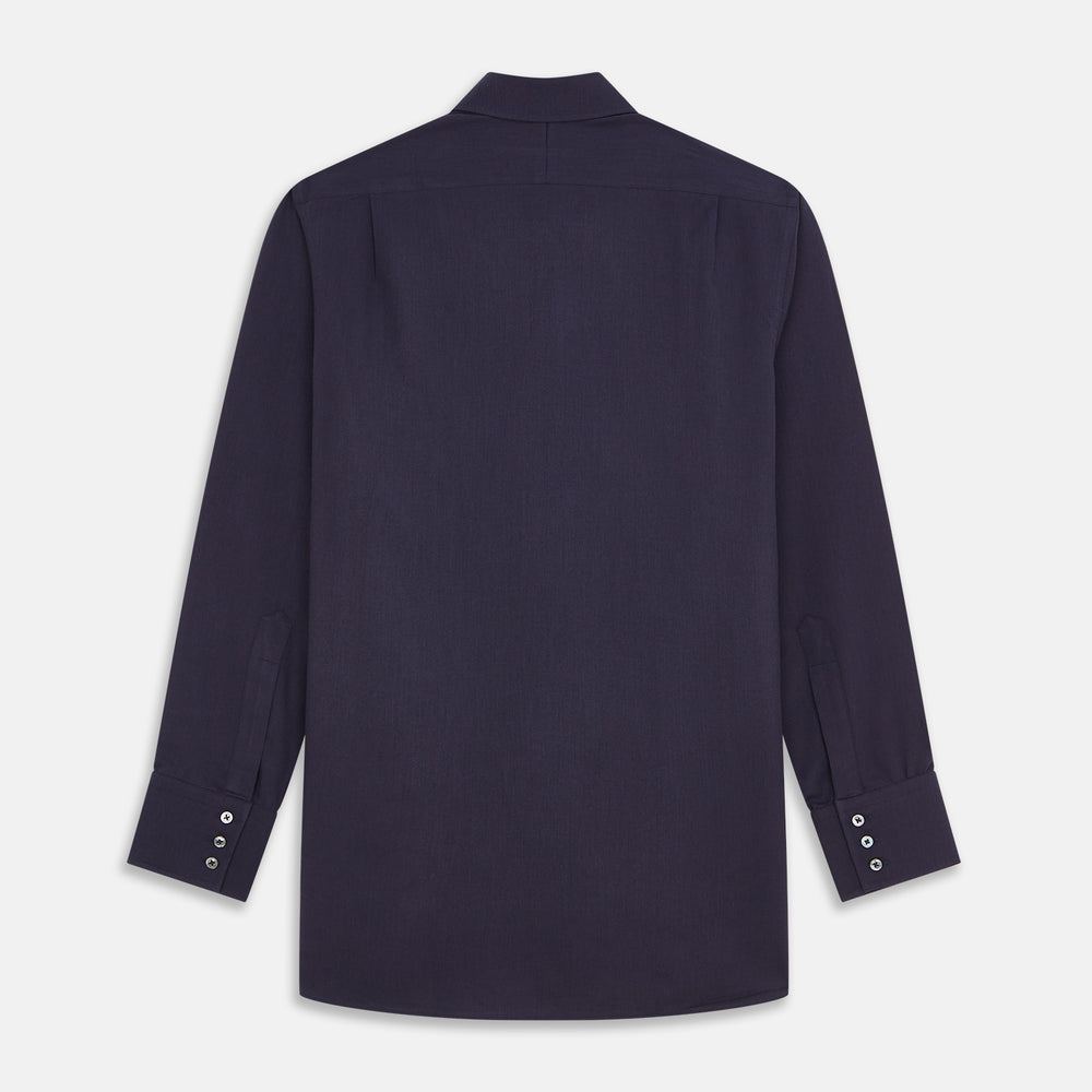 Navy Cotton and Wool Blend Regular Fit Mayfair Shirt