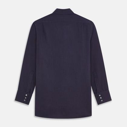 Navy Cotton and Wool Blend Regular Fit Mayfair Shirt Image 4