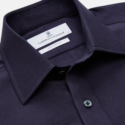 Navy Cotton and Wool Blend Regular Fit Mayfair Shirt Image 2