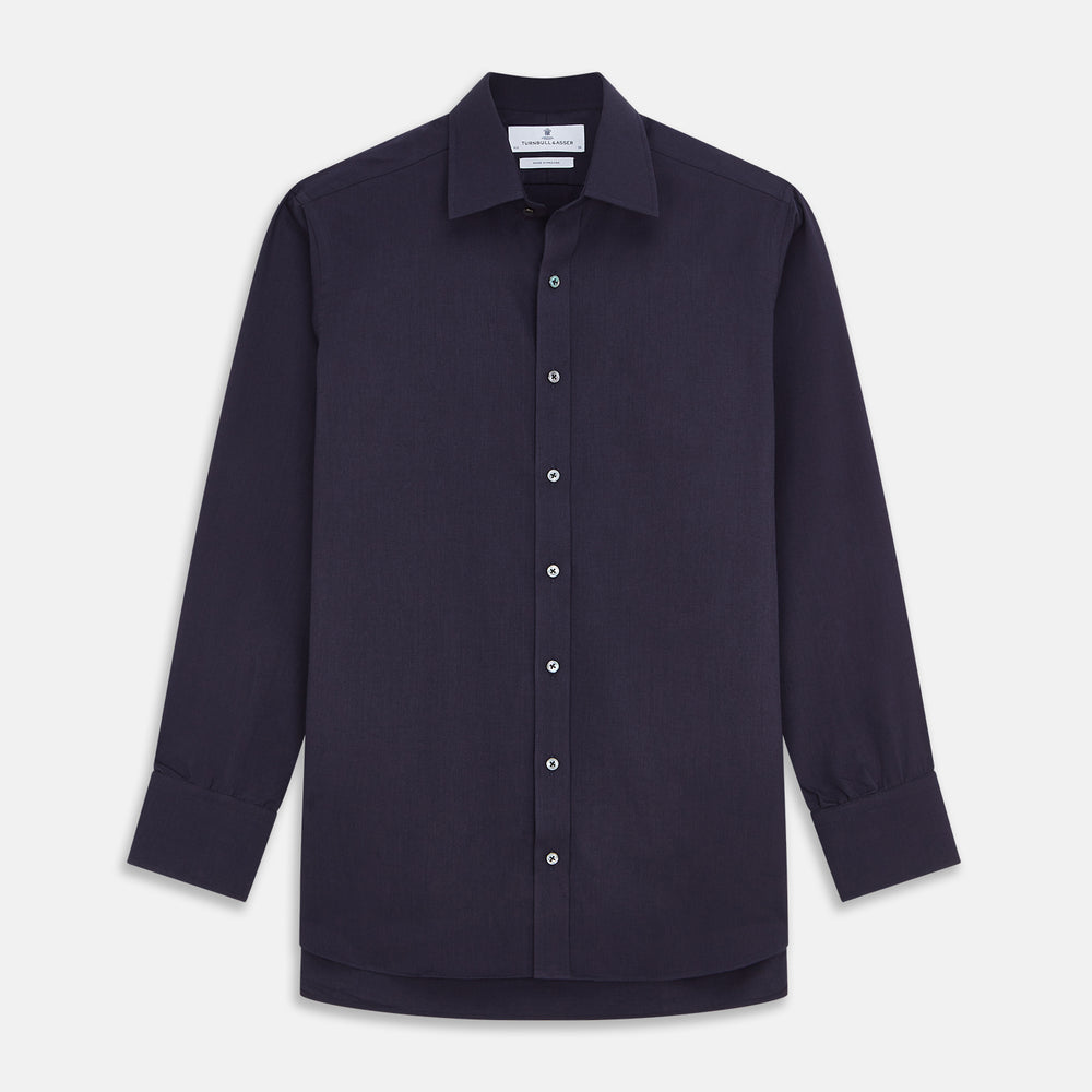 Navy Cotton and Wool Blend Regular Fit Mayfair Shirt