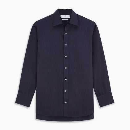 Navy Cotton and Wool Blend Regular Fit Mayfair Shirt Image 5