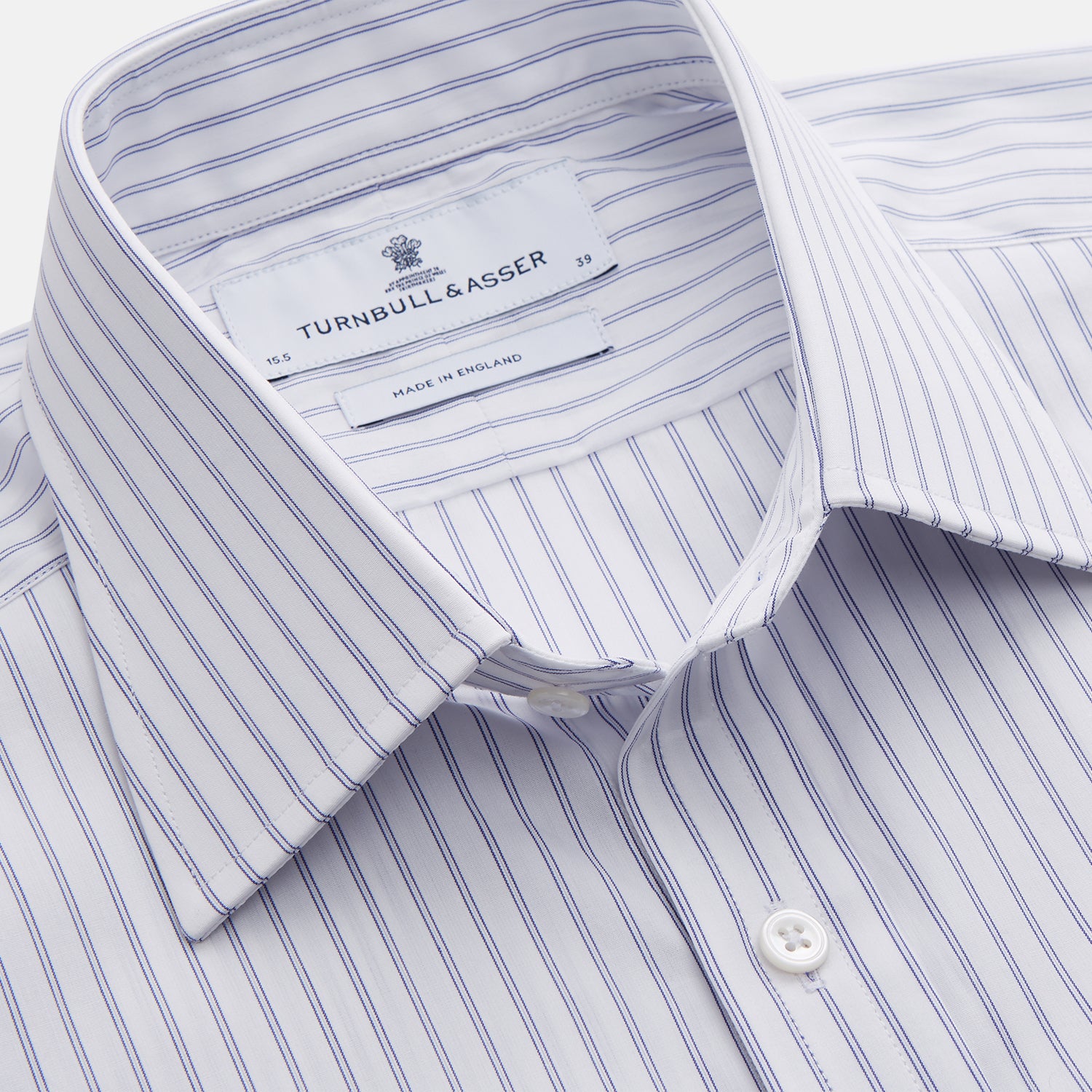White and Blue Halo Stripe Cotton Regular Fit Mayfair Shirt – Turnbull ...