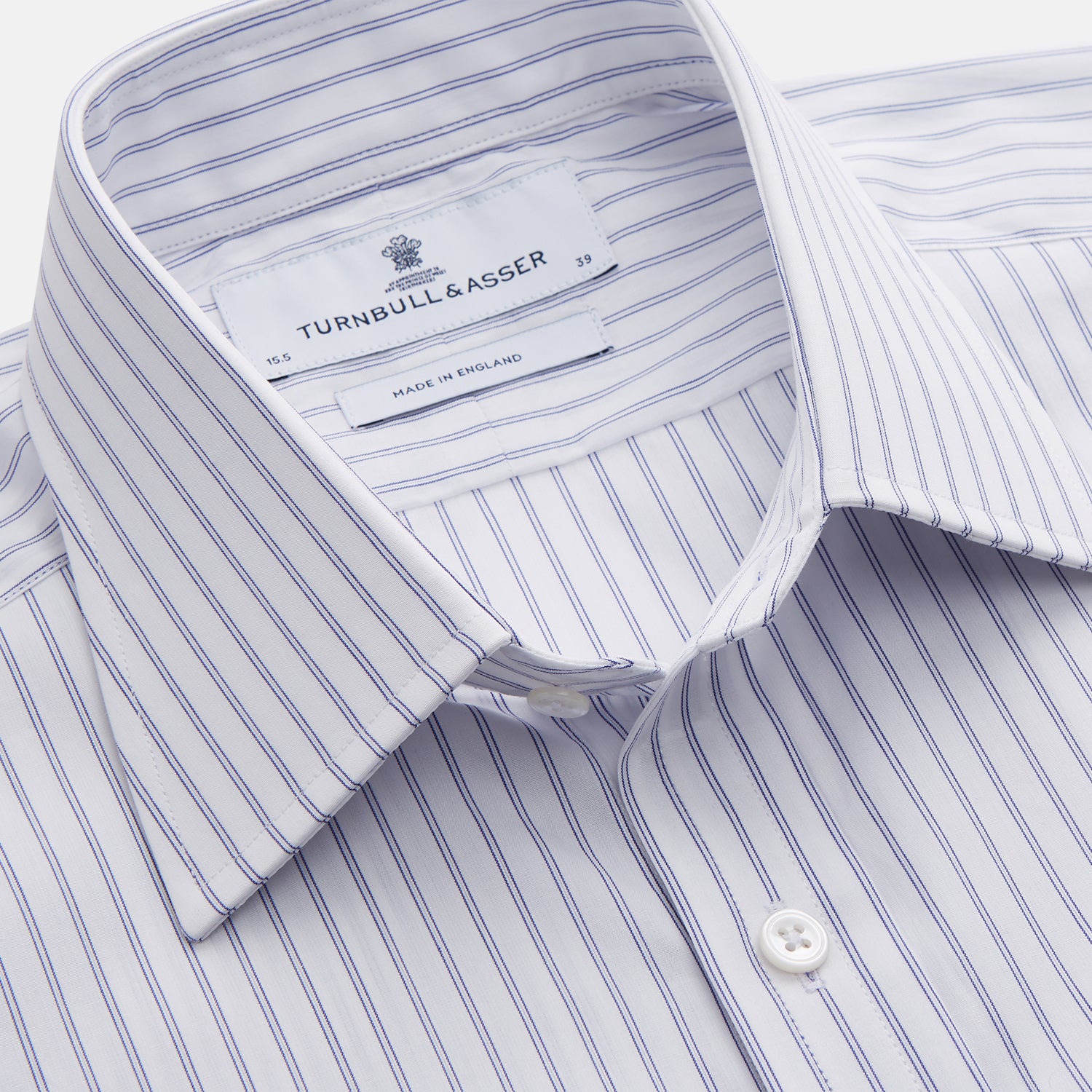 View 4 of product White and Blue Halo Stripe Cotton Regular Fit Mayfair Shirt