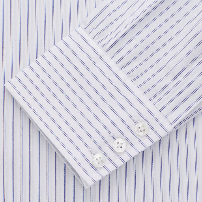 White and Blue Halo Stripe Cotton Regular Fit Mayfair Shirt Image 1
