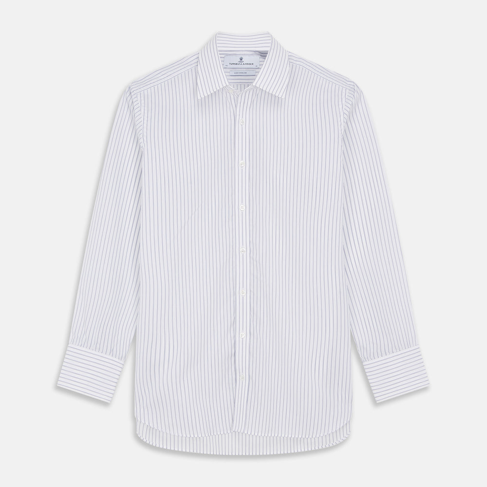 White and Blue Halo Stripe Cotton Regular Fit Mayfair Shirt