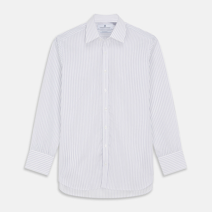 White and Blue Halo Stripe Cotton Regular Fit Mayfair Shirt