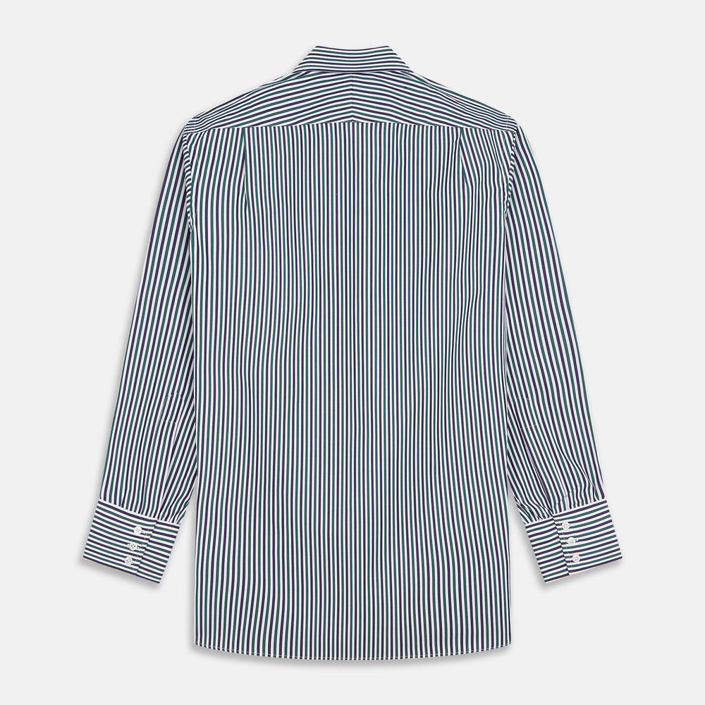 Green and Blue Stripe Cotton Regular Fit Mayfair Shirt