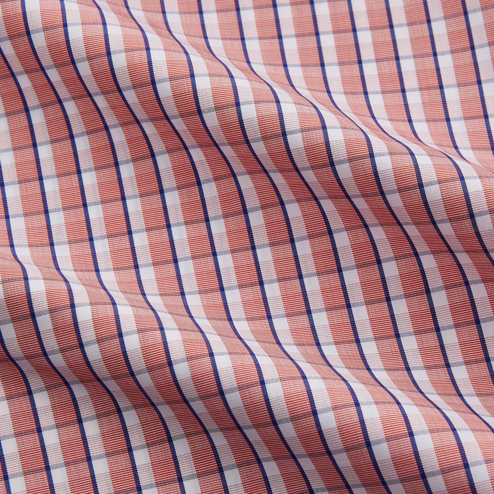 Orange and White Check Cotton Regular Fit Mayfair Shirt
