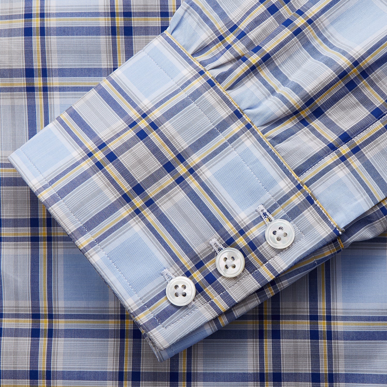 Blue and Yellow Check Cotton Regular Fit Mayfair Shirt | Turnbull & Asser