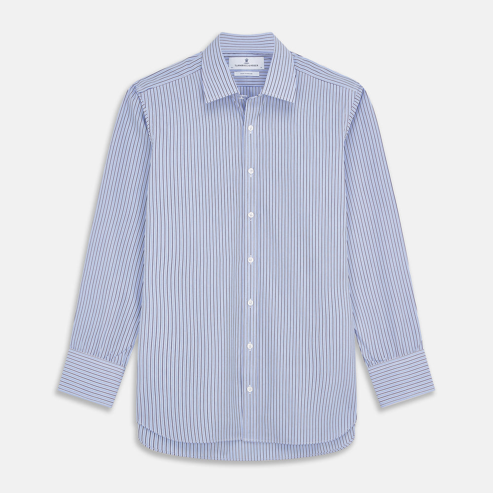 Blue and Navy Halo Stripe Cotton Regular Fit Mayfair Shirt