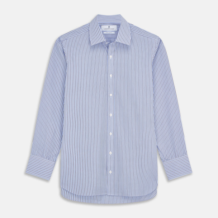 Blue and Navy Halo Stripe Cotton Regular Fit Mayfair Shirt