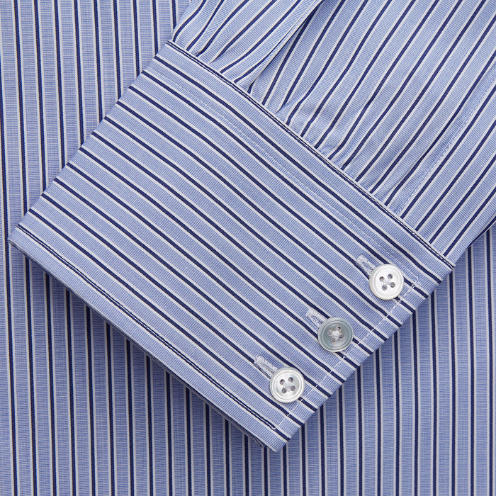 Blue and Navy Halo Stripe Cotton Regular Fit Mayfair Shirt Image 1