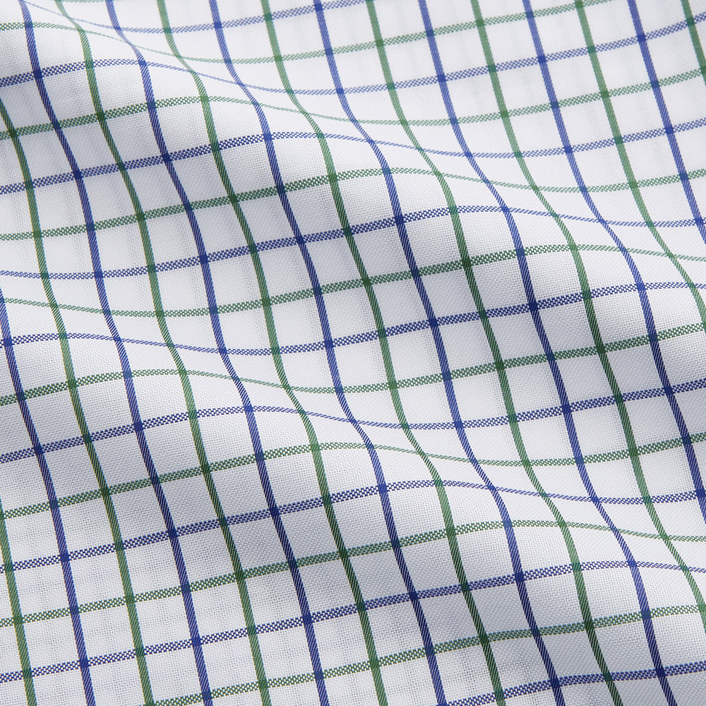 Green and Blue Check Cotton Tailored Fit Shelton Shirt