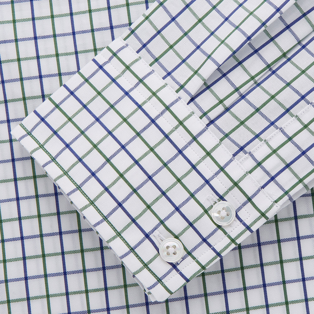 Green and Blue Check Cotton Tailored Fit Shelton Shirt