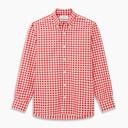 Burgundy Multi Check Cotton Weekend Fit Hayne Shirt Image 5