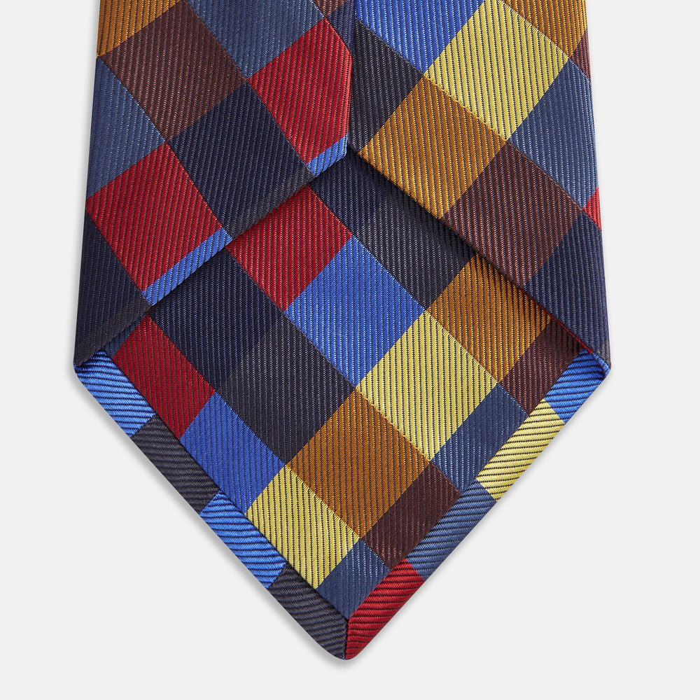 Blue, Red and Yellow Checker Silk Tie