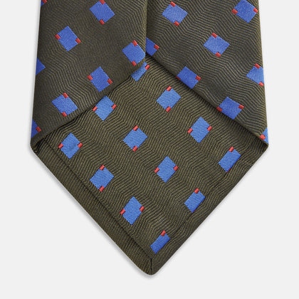 Dark Green and Blue Tile Silk Tie Image 2