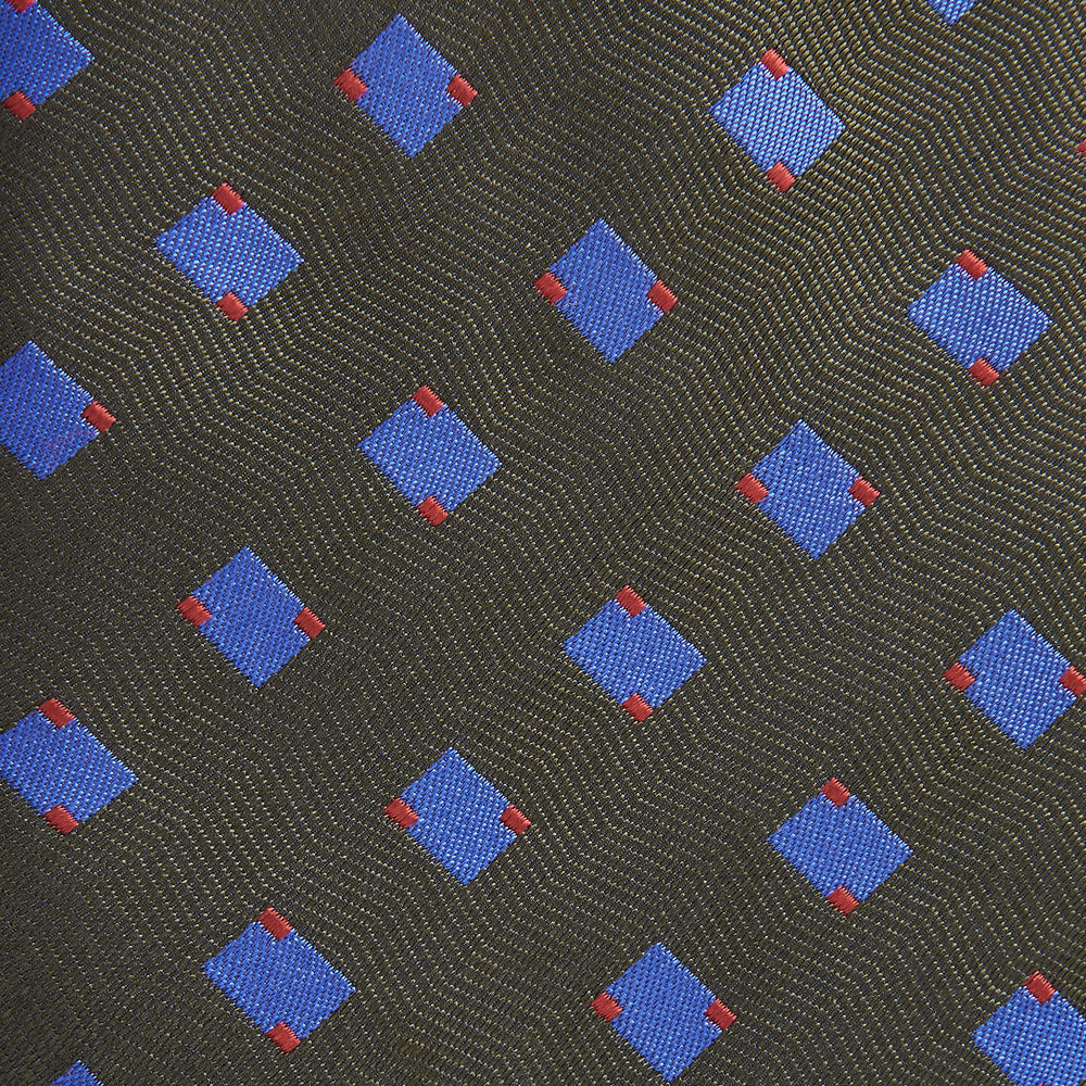 Dark Green and Blue Tile Silk Tie
