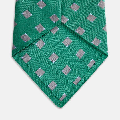 Kelly Green and Grey Tile Silk Tie Image 1
